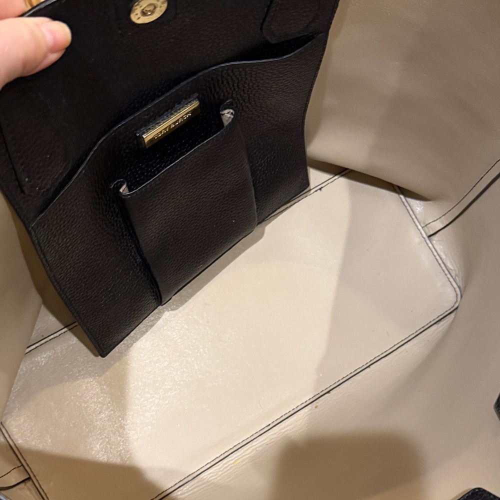 Tory Burch Black Leather Tote with cream (very clean) EUC with TB storage bag - Picture 3 of 5